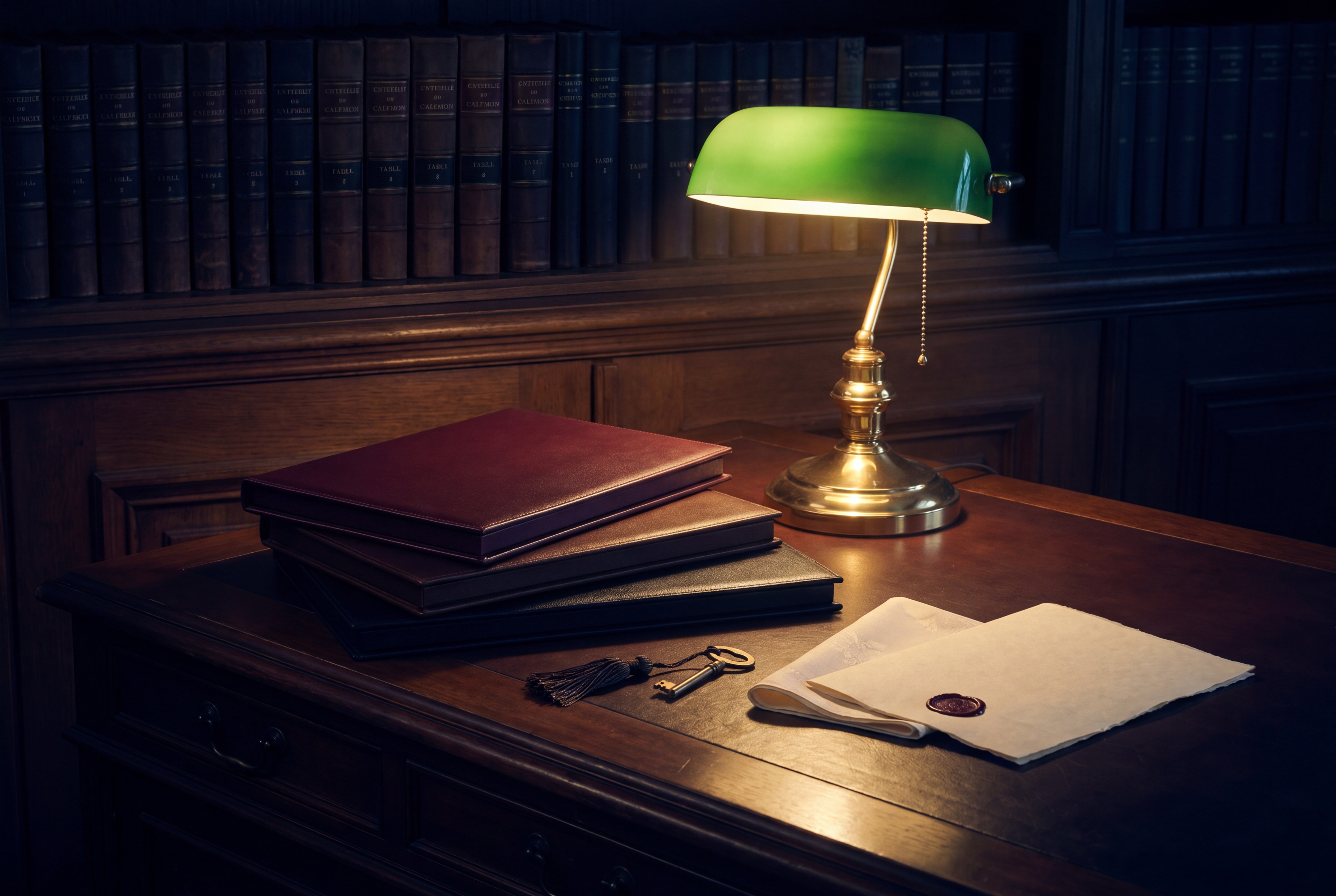 A presentation case, closed. Cotton gloves, folded. A register, open.
