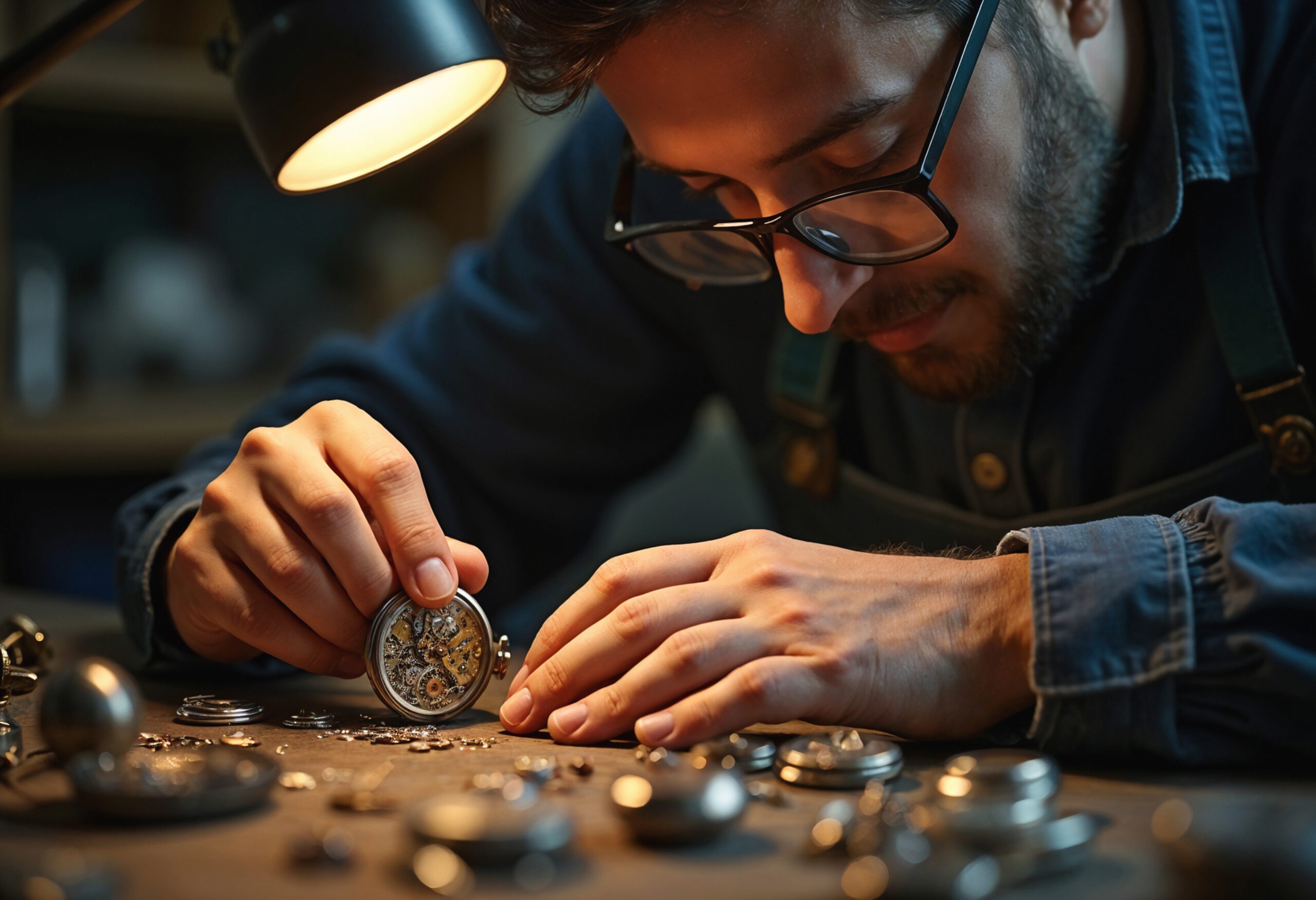 A Vallier & Cie. watchmaker at work in the atelier.